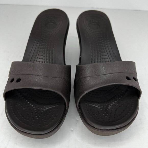 Crocs Womens Kadee Black Solid Wedge Heeled Rubber Slip-On Size 8 Mule Sandals - Picture 3 of 9